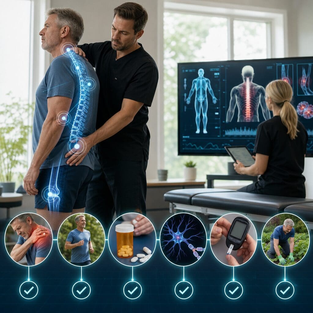 Physical therapy spine assessment with digital overlay