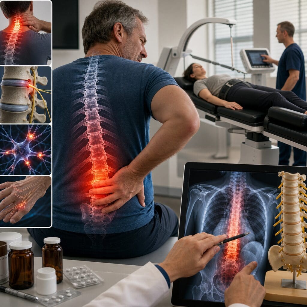 Doctor examining spinal x-ray for lower back pain