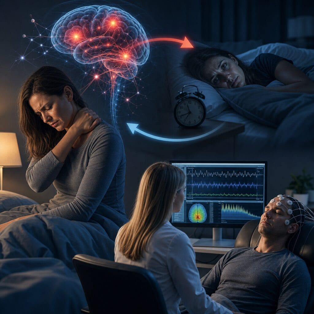 Sleep study showing brain activity and insomnia