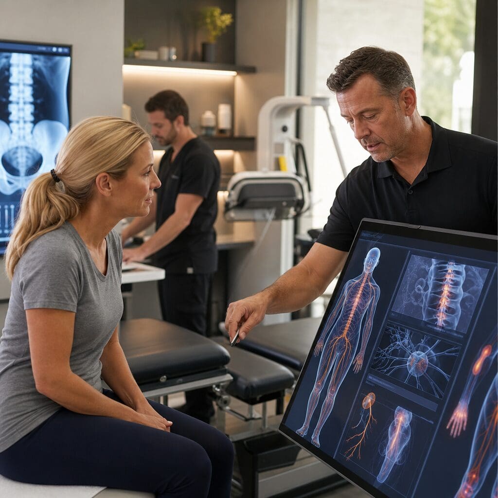 Doctor explaining spinal and nervous system scans