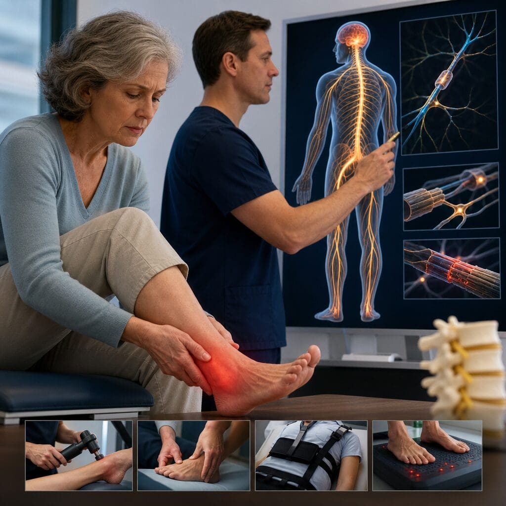 Doctor explains nerve-related ankle pain to patient