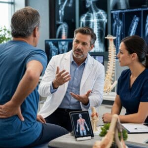 Doctor consulting patient about back pain