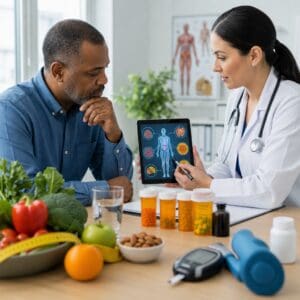 Doctor discussing diabetes management with male patient