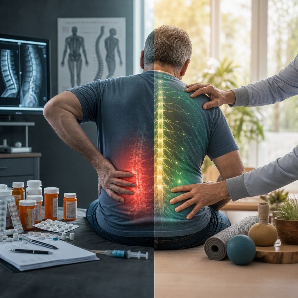 Man with lower back pain receiving treatment