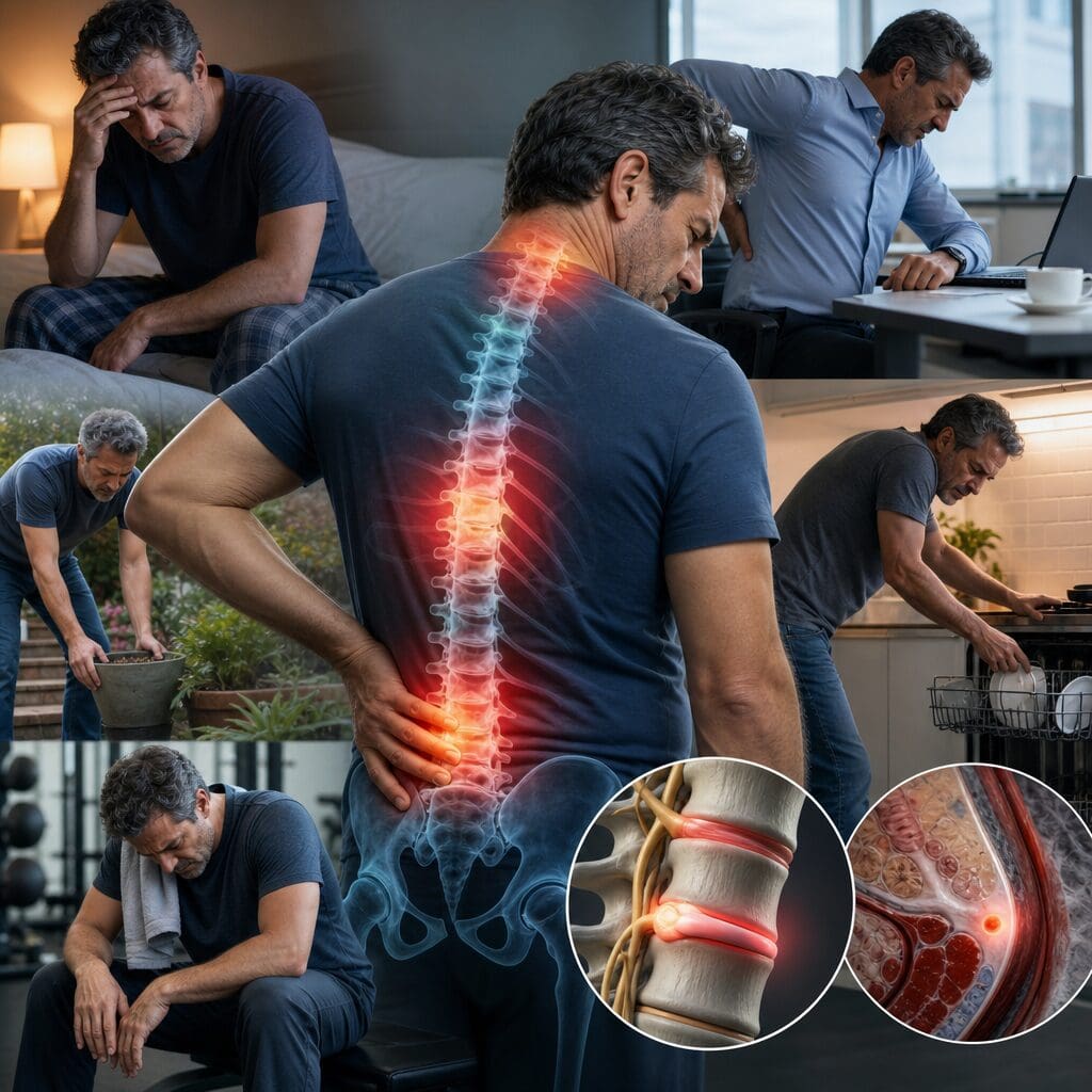 Middle-aged man experiencing chronic back and spine pain