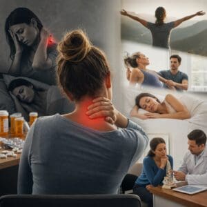 Woman with neck pain and treatment options